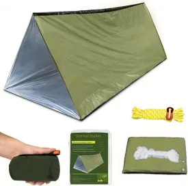 1 Piece Emergency Tent, Polyester Film Survival Tent with String Bundle Pocket Whistle,String with Buckle for Hiking, Camping, First Aid Hurricane