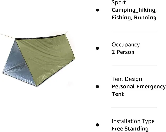 1 Piece Emergency Tent, Polyester Film Survival Tent with String Bundle Pocket Whistle,String with Buckle for Hiking, Camping, First Aid Hurricane