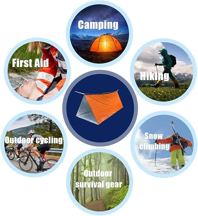 1 Piece Survival Shelter, Polyester Film Emergency Tent with String Bundle Pocket Whistle,String with Buckle for Hiking, Camping, First Aid Hurricane