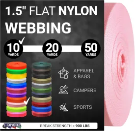 1.5 Inch Heavy Duty Nylon Webbing Strap Roll for Belt, Backpack, Sling, Collar, Leash, Strapping and More, 10, 20, or 50 Yards, Over 20 Colors
