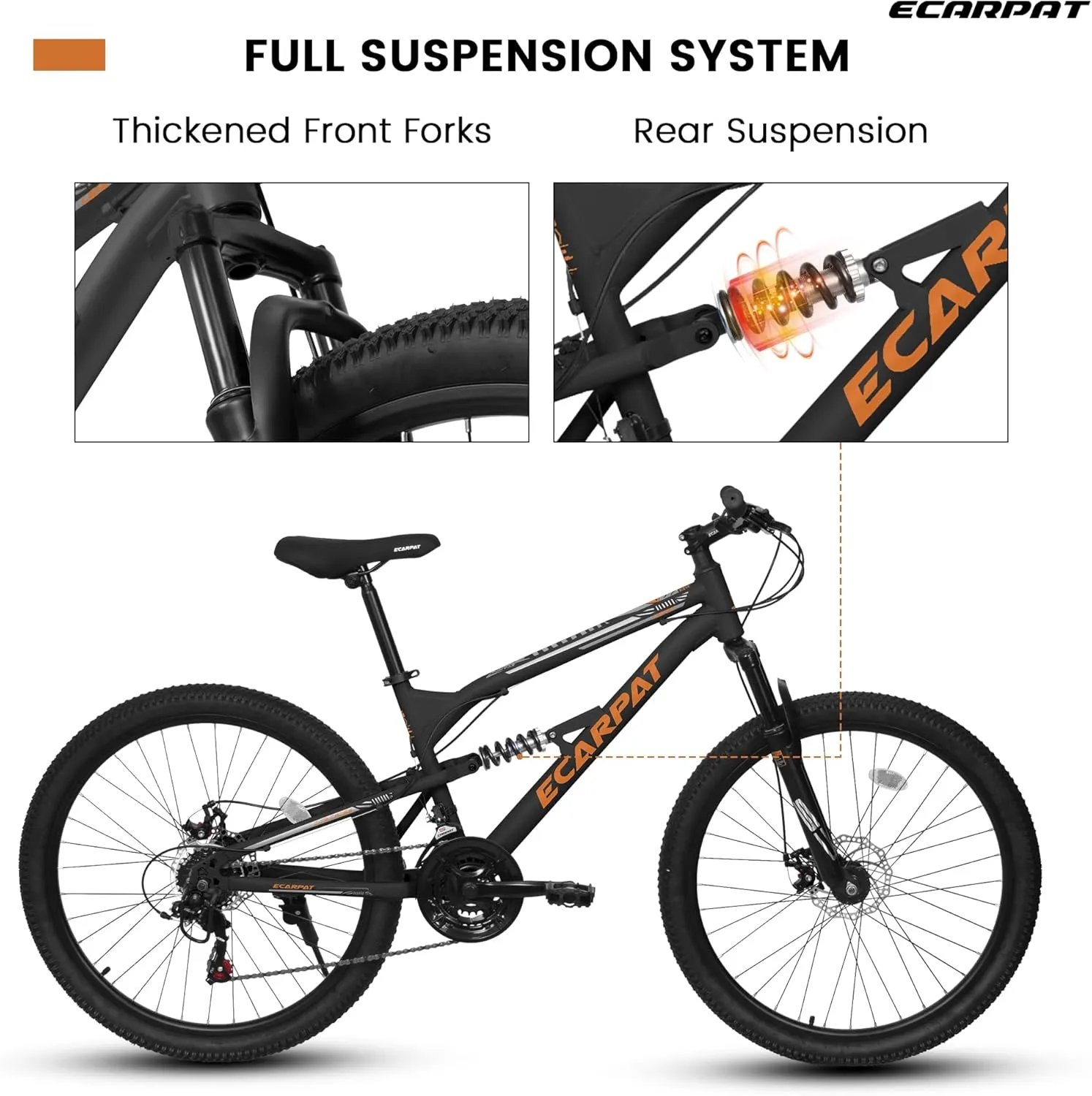 24 Inch Mountain Bike Boys Girls, Dual Full Suspension Children Bicycle to School, 21-Speed Kids Bike for 10  Years Old, Gift for Your Kids.