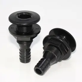 2Pcs Thru Hull Fitting(3/4"), Marine Through Hull Connector Fitting for Boats, Black