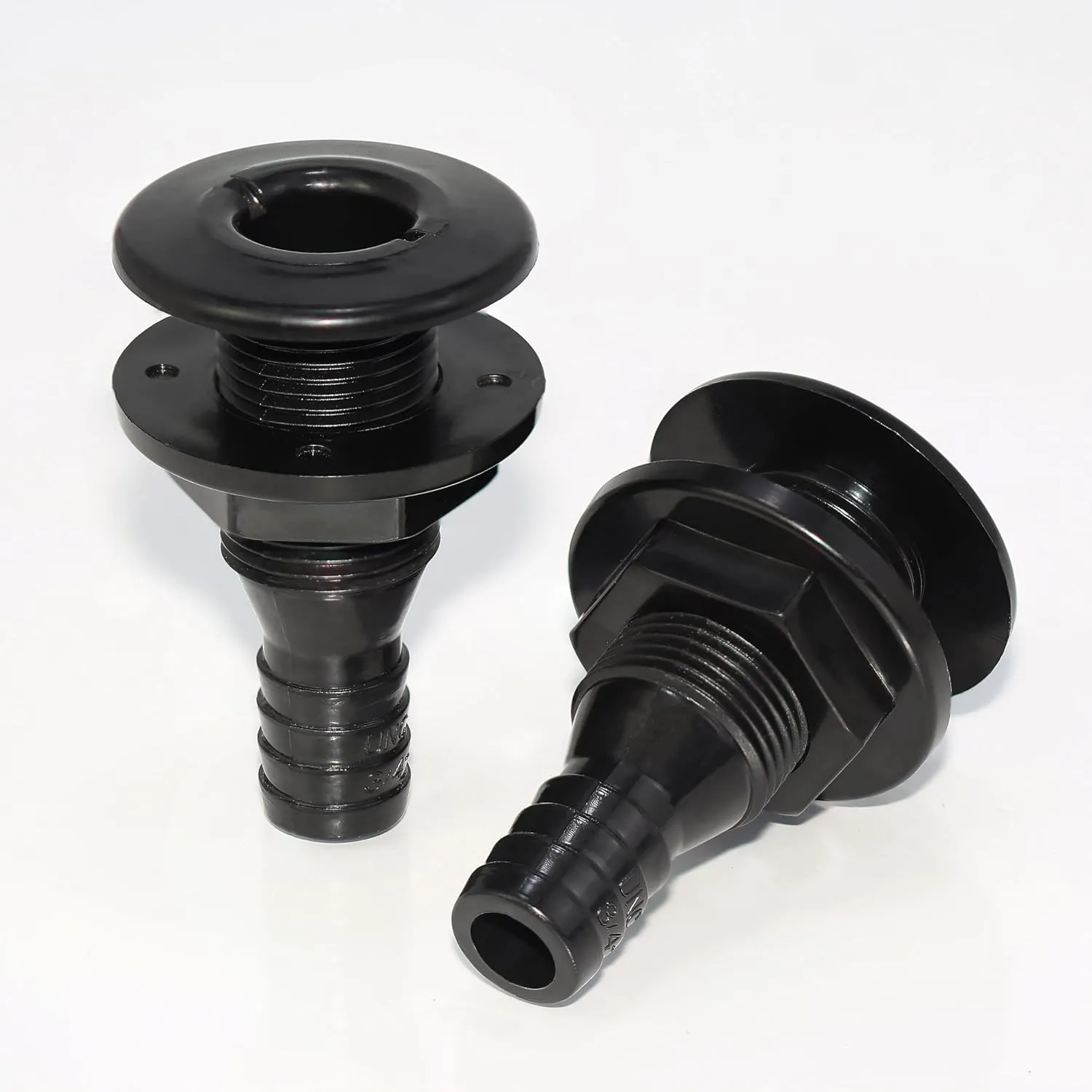 2Pcs Thru Hull Fitting(3/4"), Marine Through Hull Connector Fitting for Boats, Black
