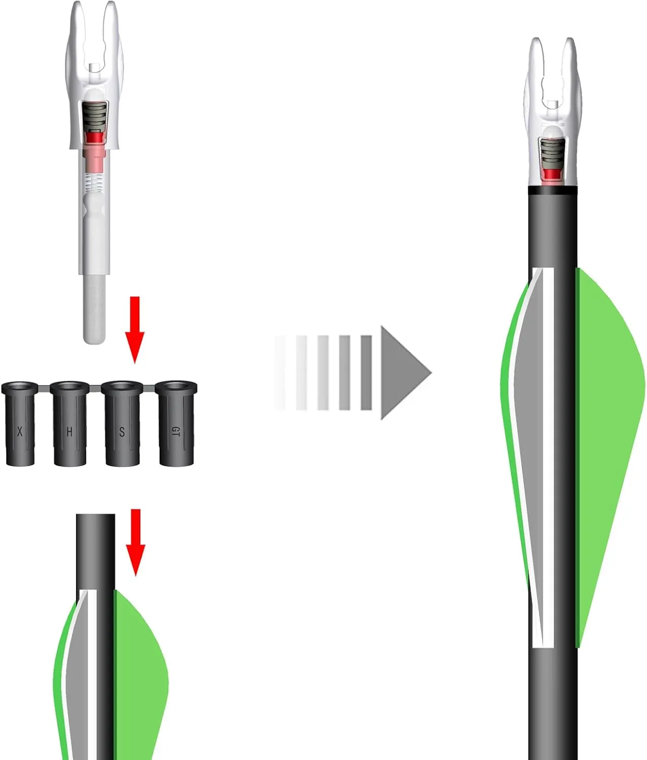 6PCS G Lighted Nocks for Arrows with .165 .204 .233 .244 .246 Inside Diameter with X, H, S, GT Bushings LED Light up Knocks