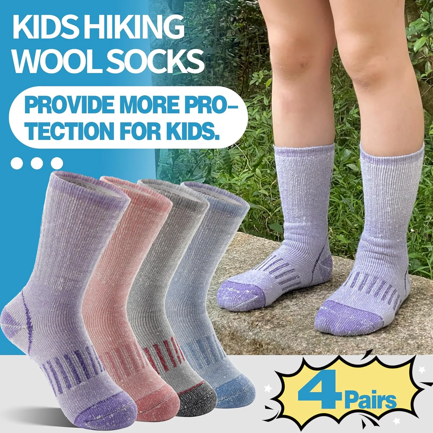 Anlisim Kids Merino Wool Hiking Socks Boys Girls Toddlers Thermal Winter Warm Boot Thick Cushion Snowboarding Socks