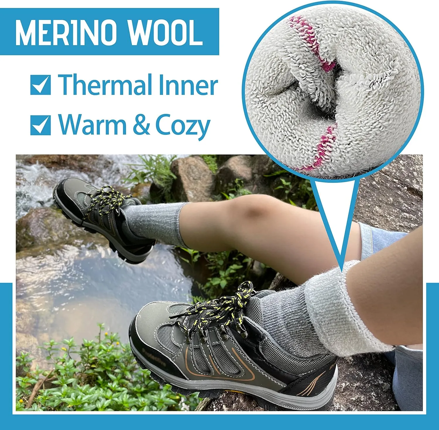 Anlisim Kids Merino Wool Hiking Socks Boys Girls Toddlers Thermal Winter Warm Boot Thick Cushion Snowboarding Socks