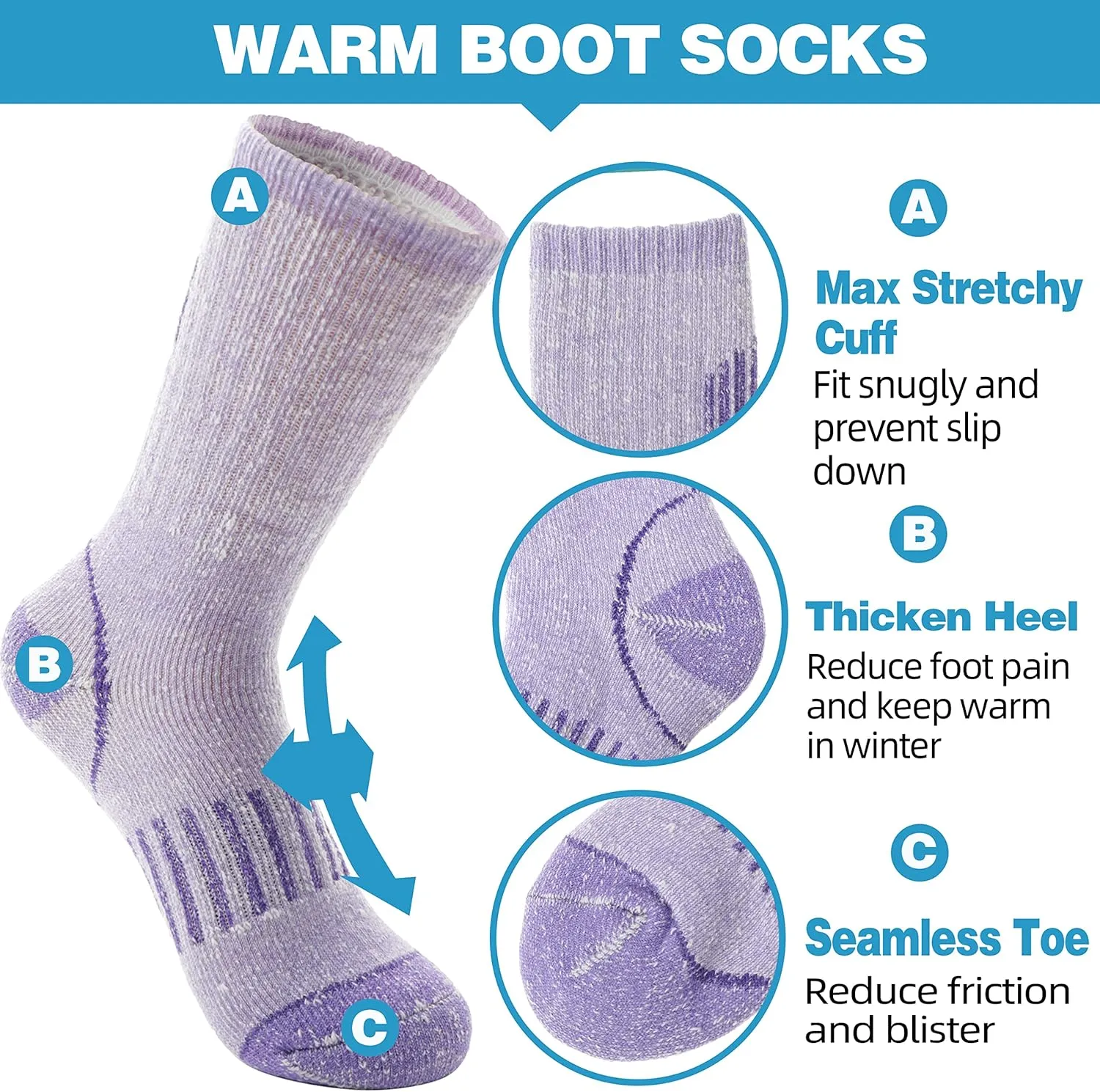 Anlisim Kids Merino Wool Hiking Socks Boys Girls Toddlers Thermal Winter Warm Boot Thick Cushion Snowboarding Socks