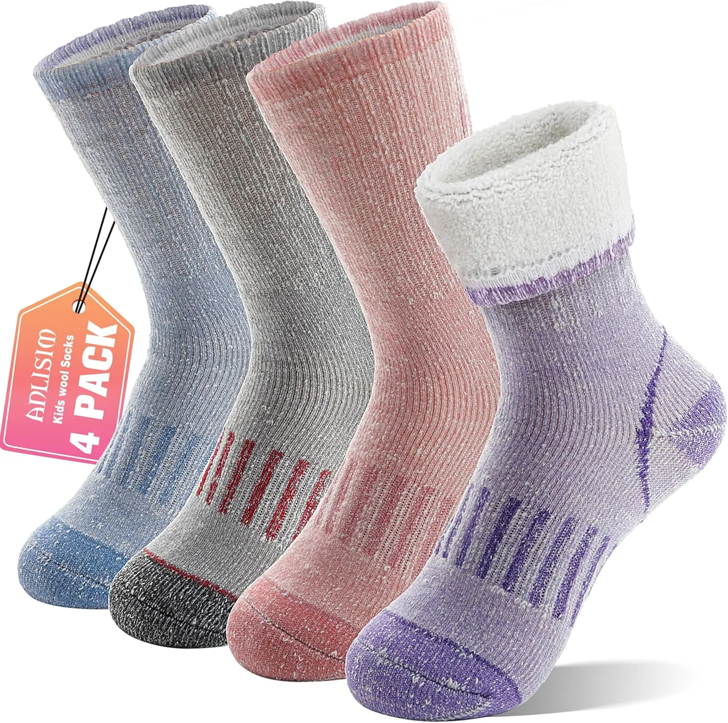 Anlisim Kids Merino Wool Hiking Socks Boys Girls Toddlers Thermal Winter Warm Boot Thick Cushion Snowboarding Socks