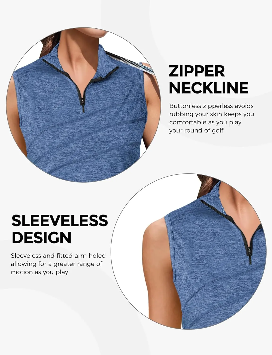 AURUZA Womens Golf Shirt, Sleeveless Polo Shirts for Women V Neck Zip Collar Athletic Workout Tennis Tank Top Summer Outfit