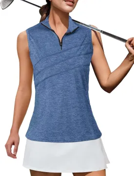 AURUZA Womens Golf Shirt, Sleeveless Polo Shirts for Women V Neck Zip Collar Athletic Workout Tennis Tank Top Summer Outfit