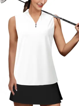 AURUZA Womens Golf Shirt, Sleeveless Polo Shirts for Women V Neck Zip Collar Athletic Workout Tennis Tank Top Summer Outfit