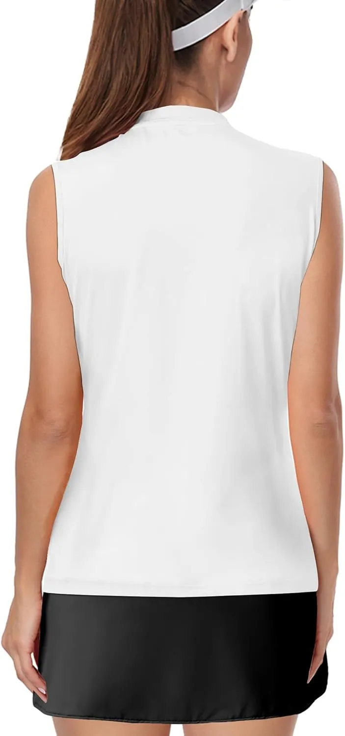 AURUZA Womens Golf Shirt, Sleeveless Polo Shirts for Women V Neck Zip Collar Athletic Workout Tennis Tank Top Summer Outfit