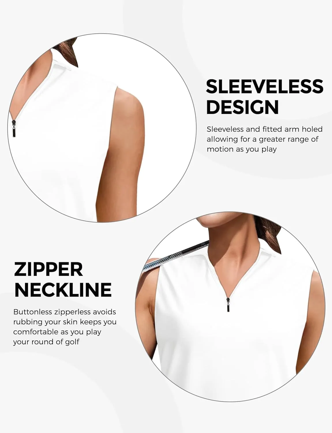 AURUZA Womens Golf Shirt, Sleeveless Polo Shirts for Women V Neck Zip Collar Athletic Workout Tennis Tank Top Summer Outfit
