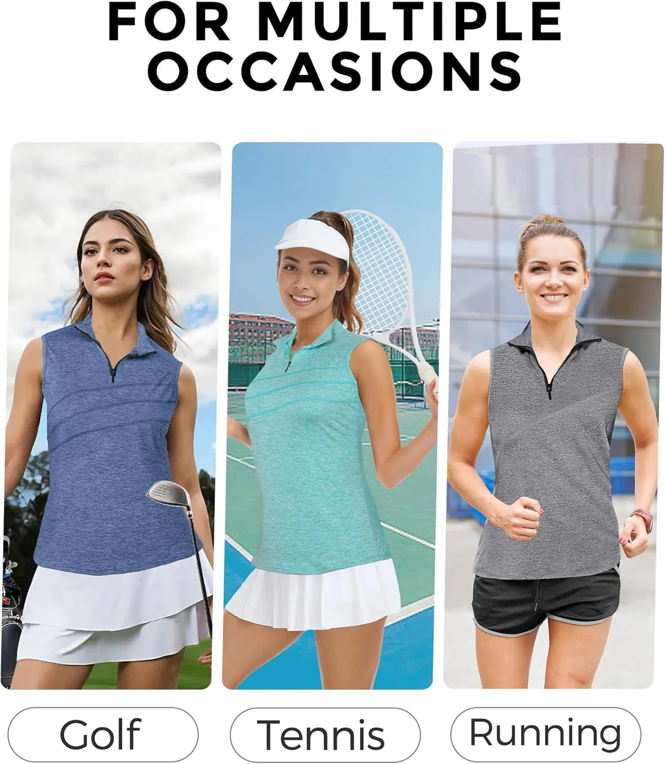 AURUZA Womens Golf Shirt, Sleeveless Polo Shirts for Women V Neck Zip Collar Athletic Workout Tennis Tank Top Summer Outfit