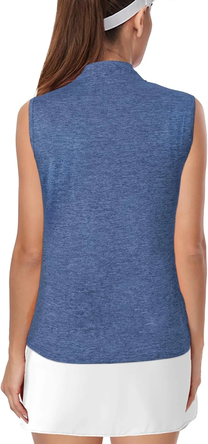 AURUZA Womens Golf Shirt, Sleeveless Polo Shirts for Women V Neck Zip Collar Athletic Workout Tennis Tank Top Summer Outfit