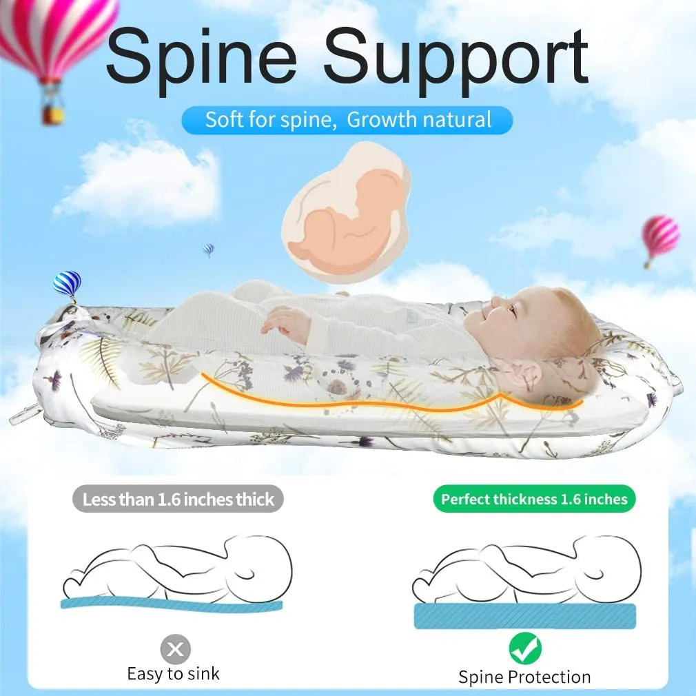 Baby Lounger, Ultra Breathable Soft Cotton Perfect for Tummy Time, Portable & Adjustable Infant Floor Seat for Traveling | Newborn Shower Gift(Forest)