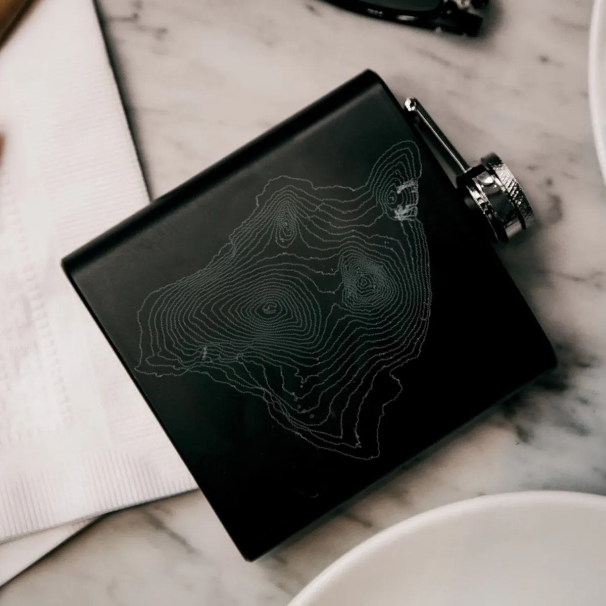 Big Island - Hawaii Engraved Topographic Map Hip Flask in Matte Black