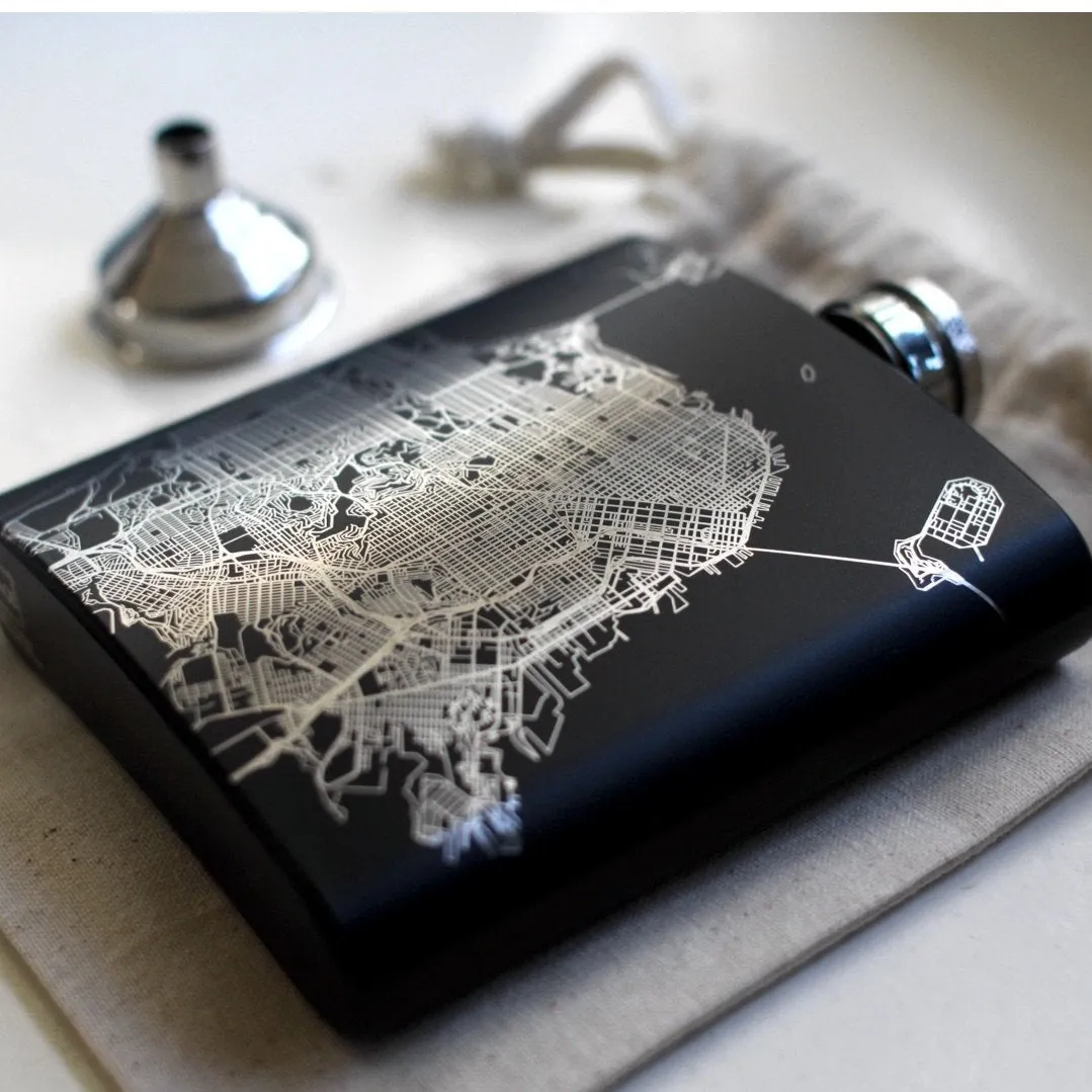 Big Island - Hawaii Engraved Topographic Map Hip Flask in Matte Black