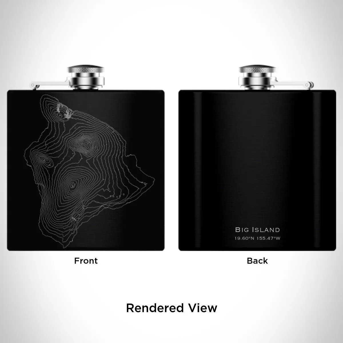 Big Island - Hawaii Engraved Topographic Map Hip Flask in Matte Black