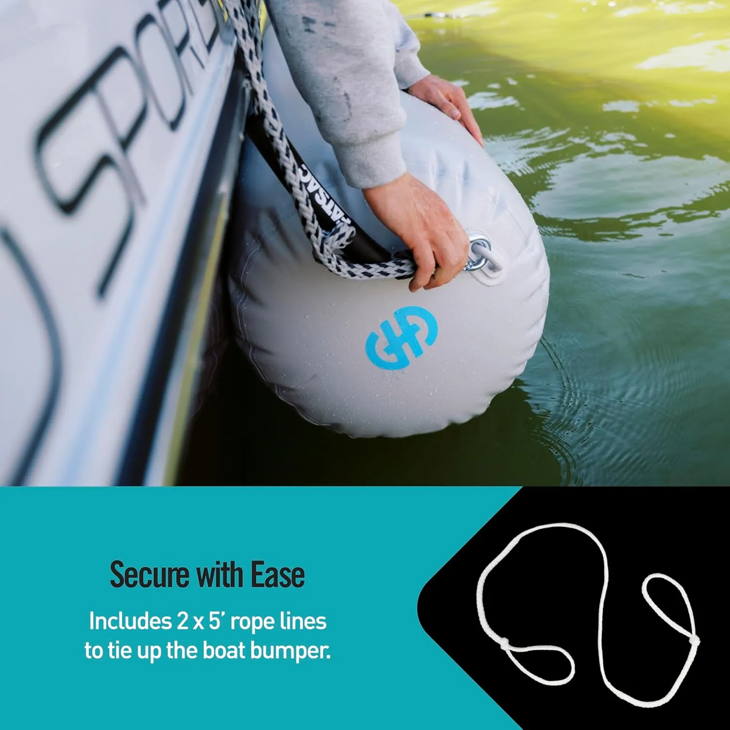 Boat Bumper - Inflatable Dock & Tie-Up Protection - Durable UV Material - Double Welded Seams - Easy Setup - Includes Tie-Down Cleats & Ropes - 15 Ft - Black