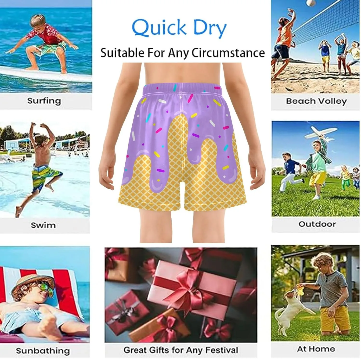 Boys' Board Shorts with Compression Liner Quick Dry Boys Swim Trunks Casual Shorts 4-13Y