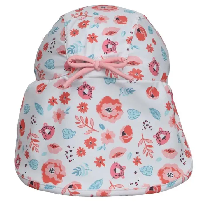 Calikids Baby Floral Beach Cap with Neck Flap: Size 6M to 24M