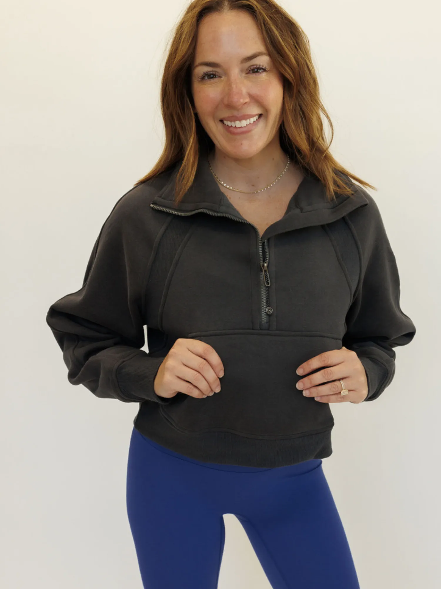 Charcoal "Ella" Fleece Lined Cropped Quarter Zip Pullover