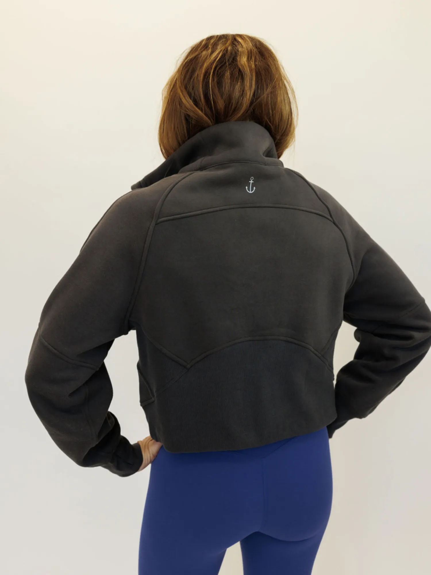 Charcoal "Ella" Fleece Lined Cropped Quarter Zip Pullover