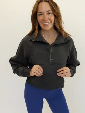 Charcoal "Ella" Fleece Lined Cropped Quarter Zip Pullover