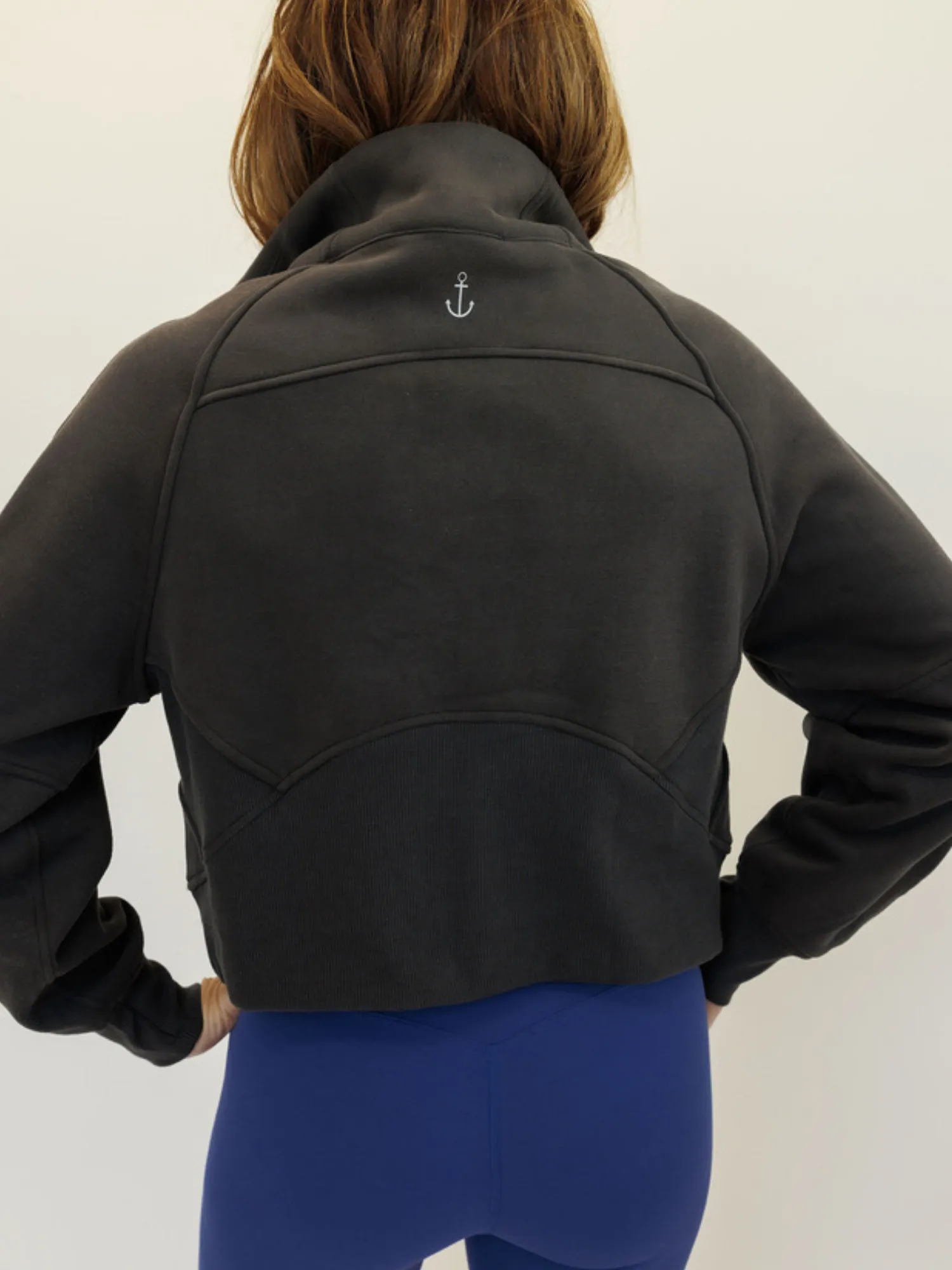 Charcoal "Ella" Fleece Lined Cropped Quarter Zip Pullover