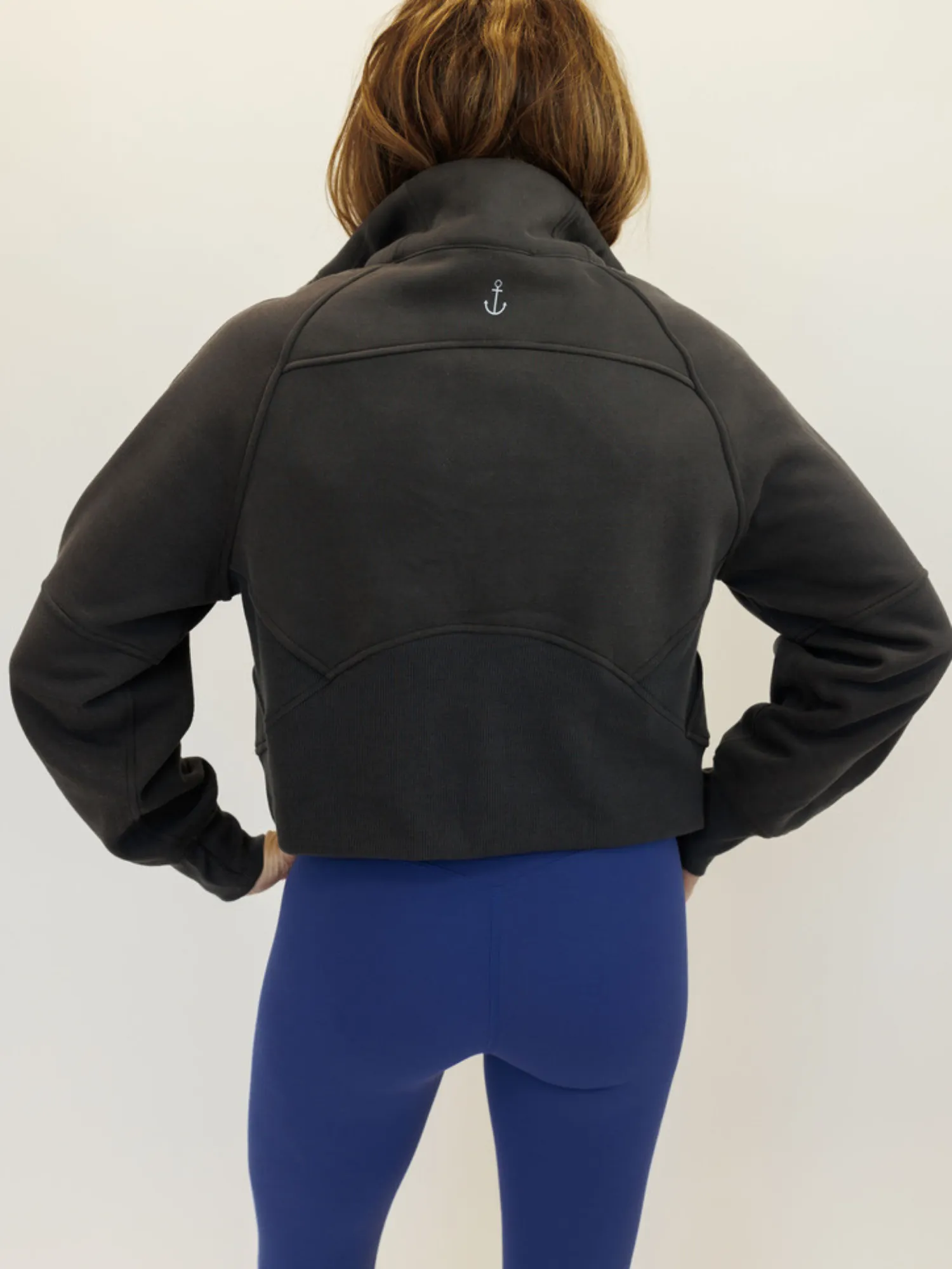 Charcoal "Ella" Fleece Lined Cropped Quarter Zip Pullover