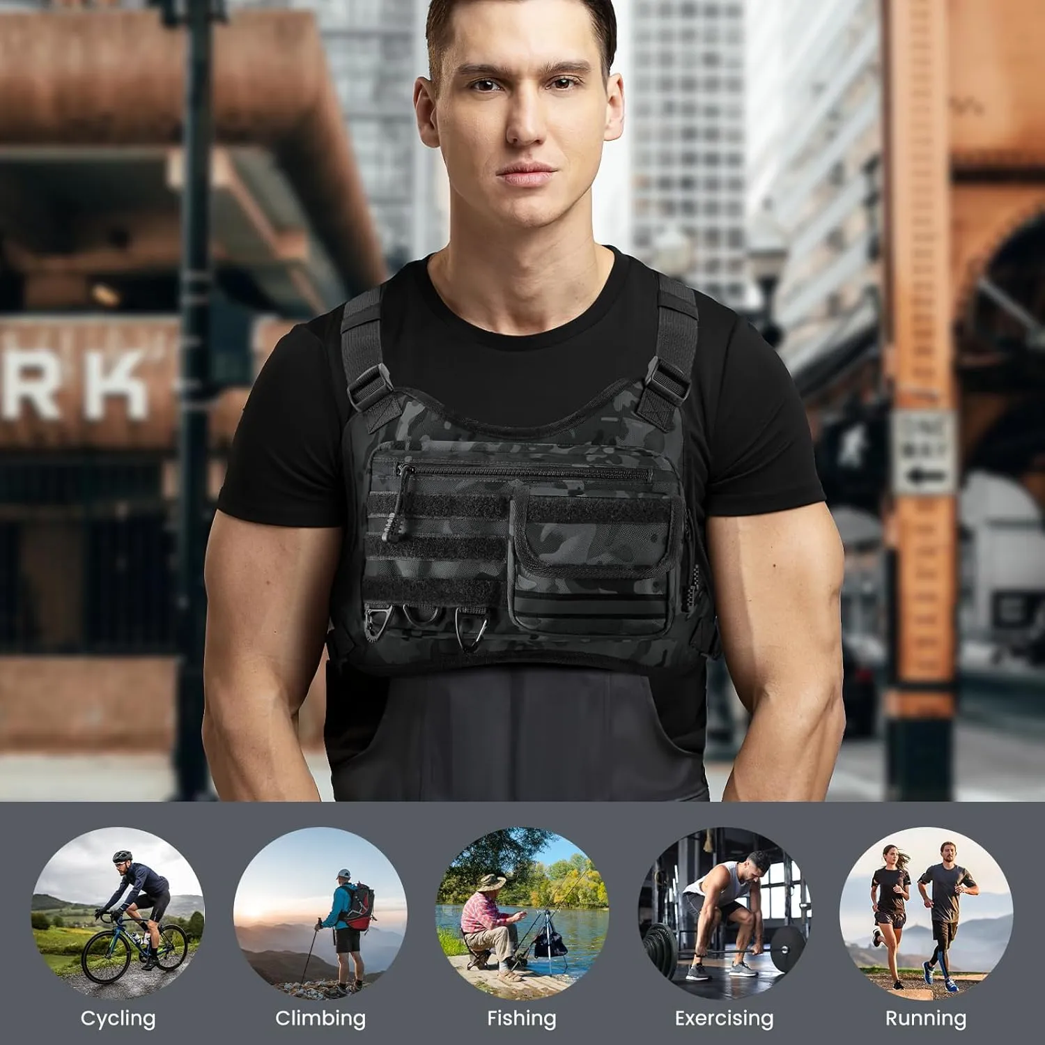 Chest Bag for Men Women, Outdoor Sports Tactical Vest, Chest Pack for Running, Cycling, Hiking, Workouts, Traveling
