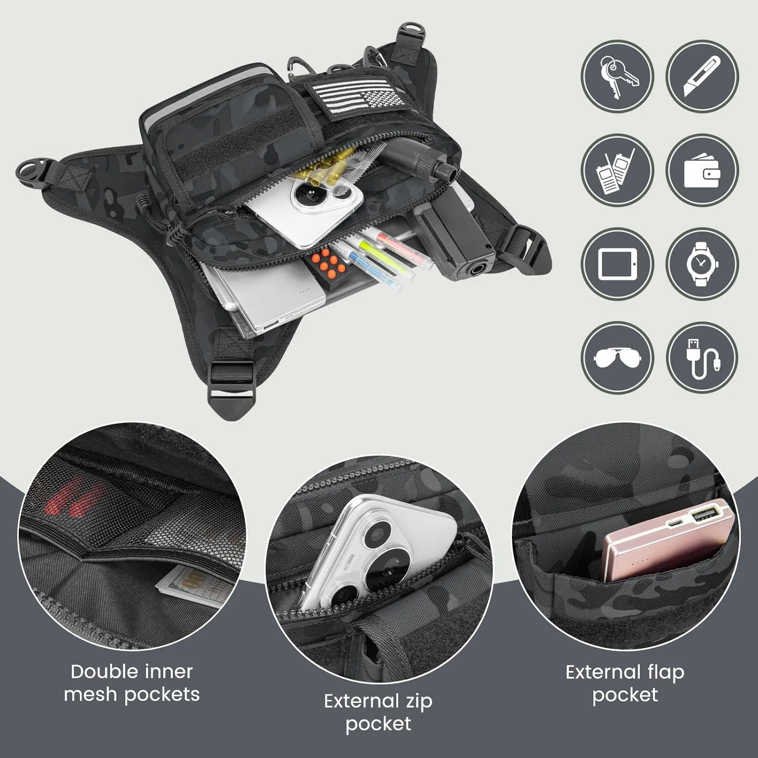 Chest Bag for Men Women, Outdoor Sports Tactical Vest, Chest Pack for Running, Cycling, Hiking, Workouts, Traveling