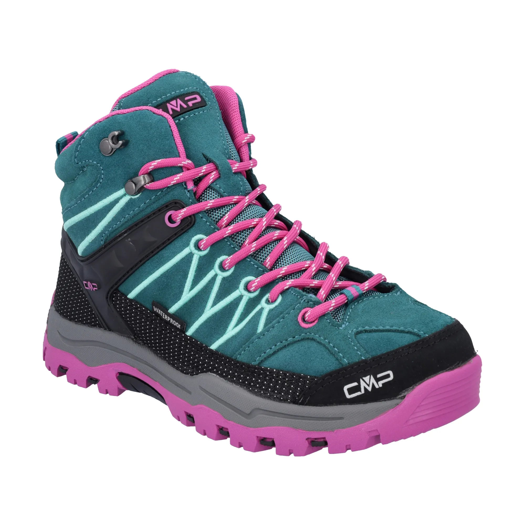 CMP Junior Rigel Trekking Waterproof Mid Trail Boots (Lake/Pink Fluo)(Sizes EU38-41)
