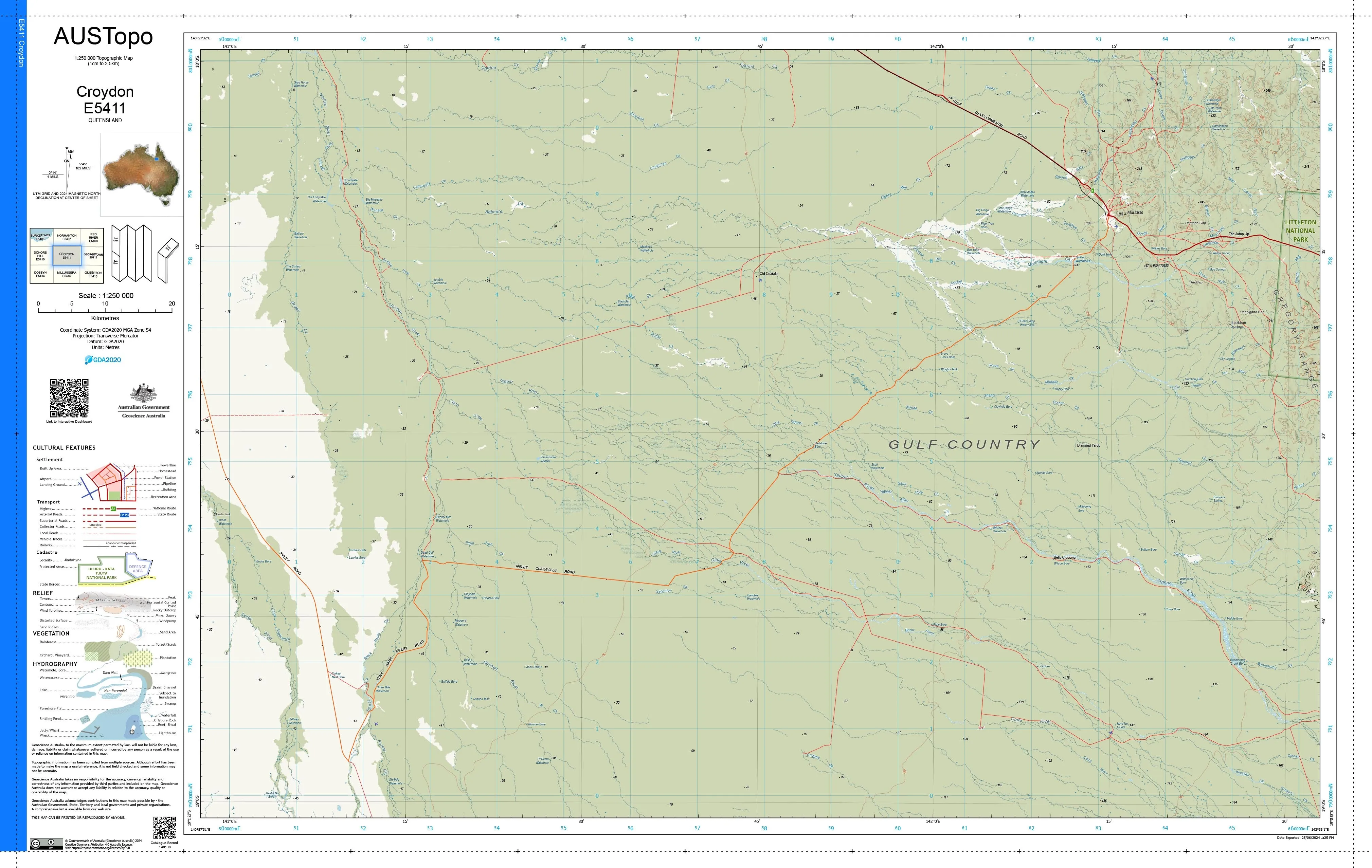 Croydon E5411 AUSTopo 1:250,000 Map