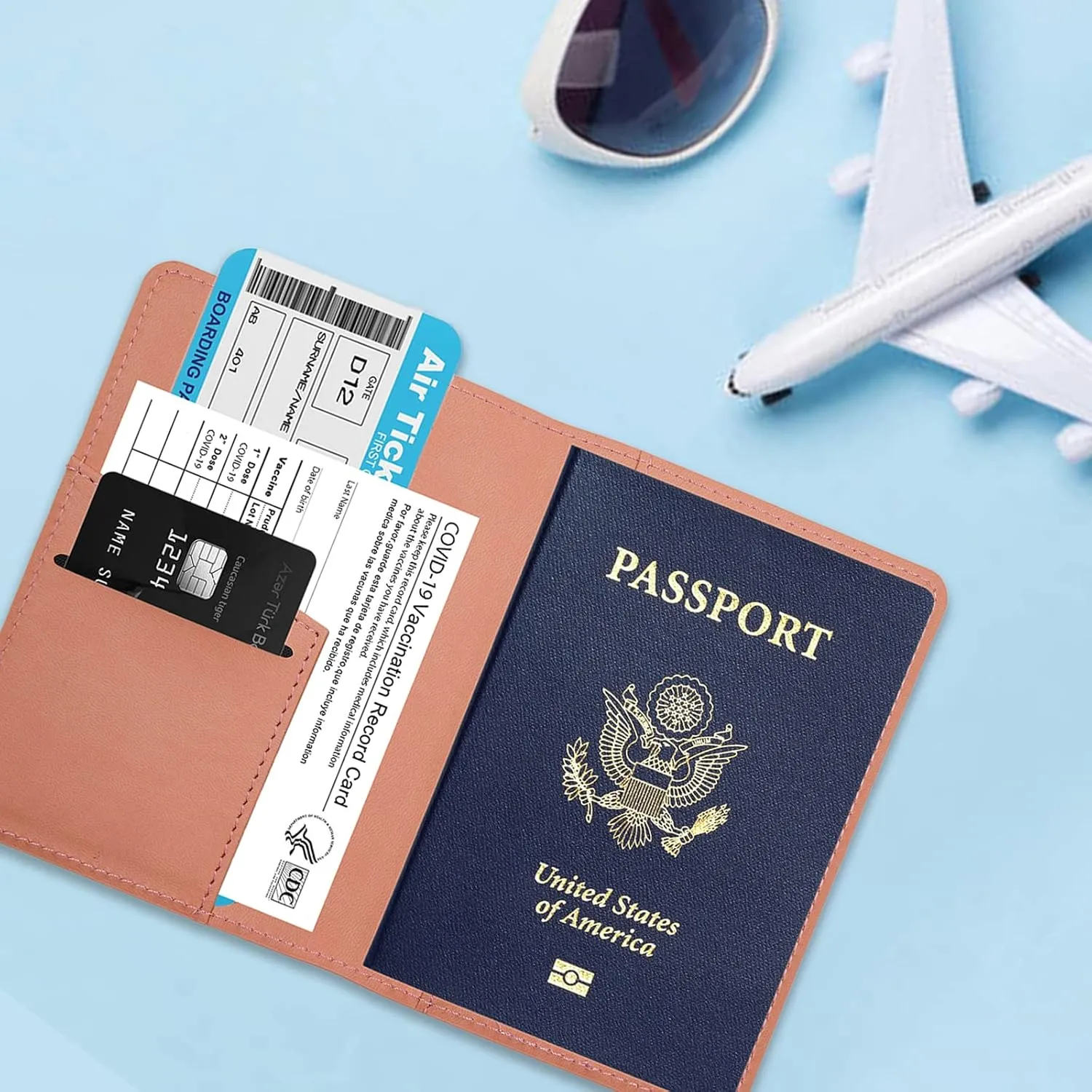 Deziliao Passport Holder,Passport Holder Card Slots, and Vaccine Combo, Cute cover for Women Men, with Waterproof Rfid Blocking, Travel Wallet(M-Pink)