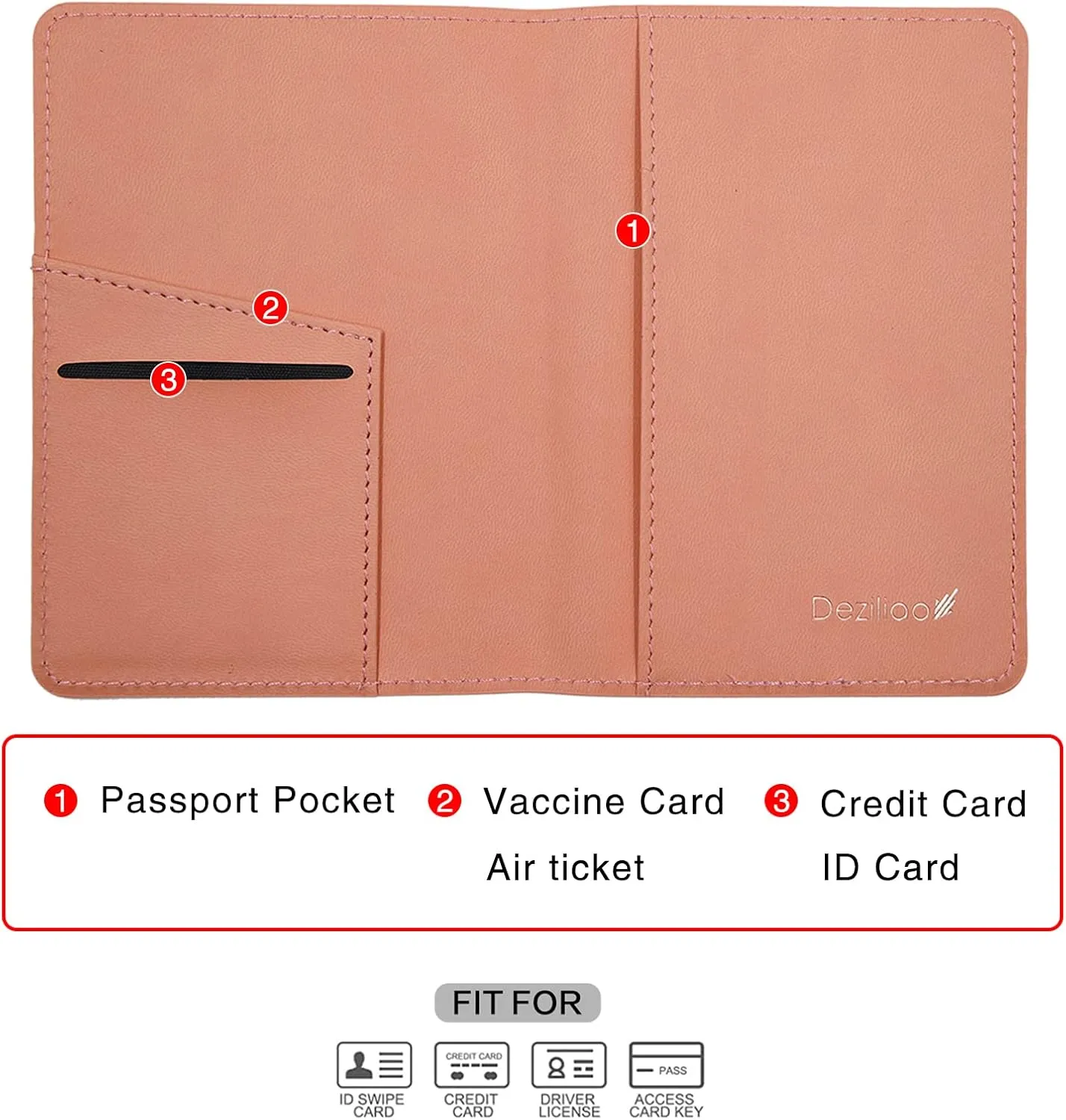 Deziliao Passport Holder,Passport Holder Card Slots, and Vaccine Combo, Cute cover for Women Men, with Waterproof Rfid Blocking, Travel Wallet(M-Pink)