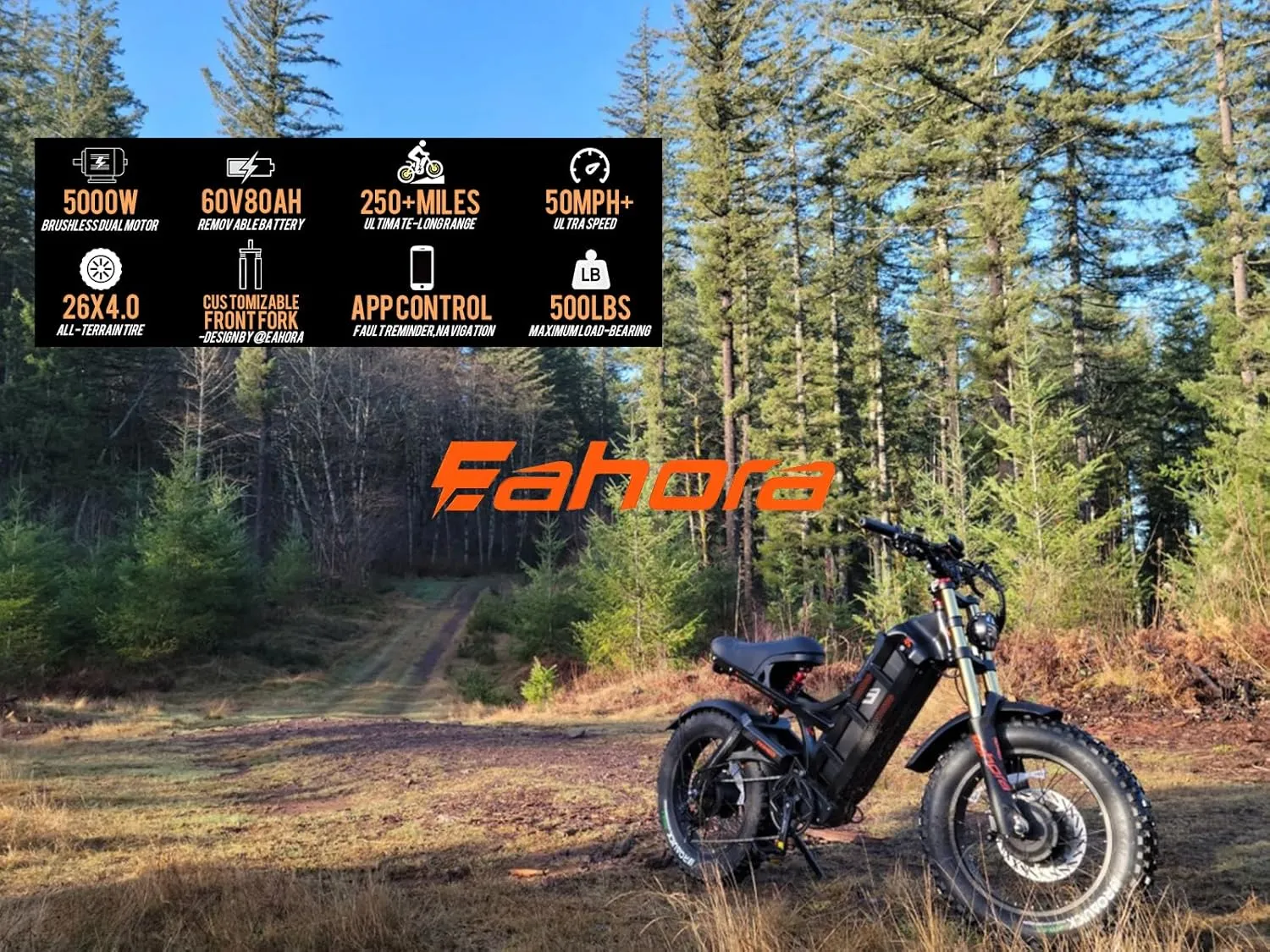 eAhora Romeo Pro 3 Electric Bike for Adults, 5000W 50Mph Dual Motor Ebike, 60V 80AH 250Miles Long Range Electric Bike, 26" *4.0 Fat Tire Electric Mountain Bike Full Suspension Off-Road E-Bike, UL2849