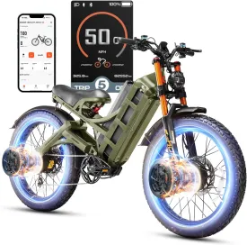 eAhora Romeo Pro 3 Electric Bike for Adults, 5000W 50Mph Dual Motor Ebike, 60V 80AH 250Miles Long Range Electric Bike, 26" *4.0 Fat Tire Electric Mountain Bike Full Suspension Off-Road E-Bike, UL2849