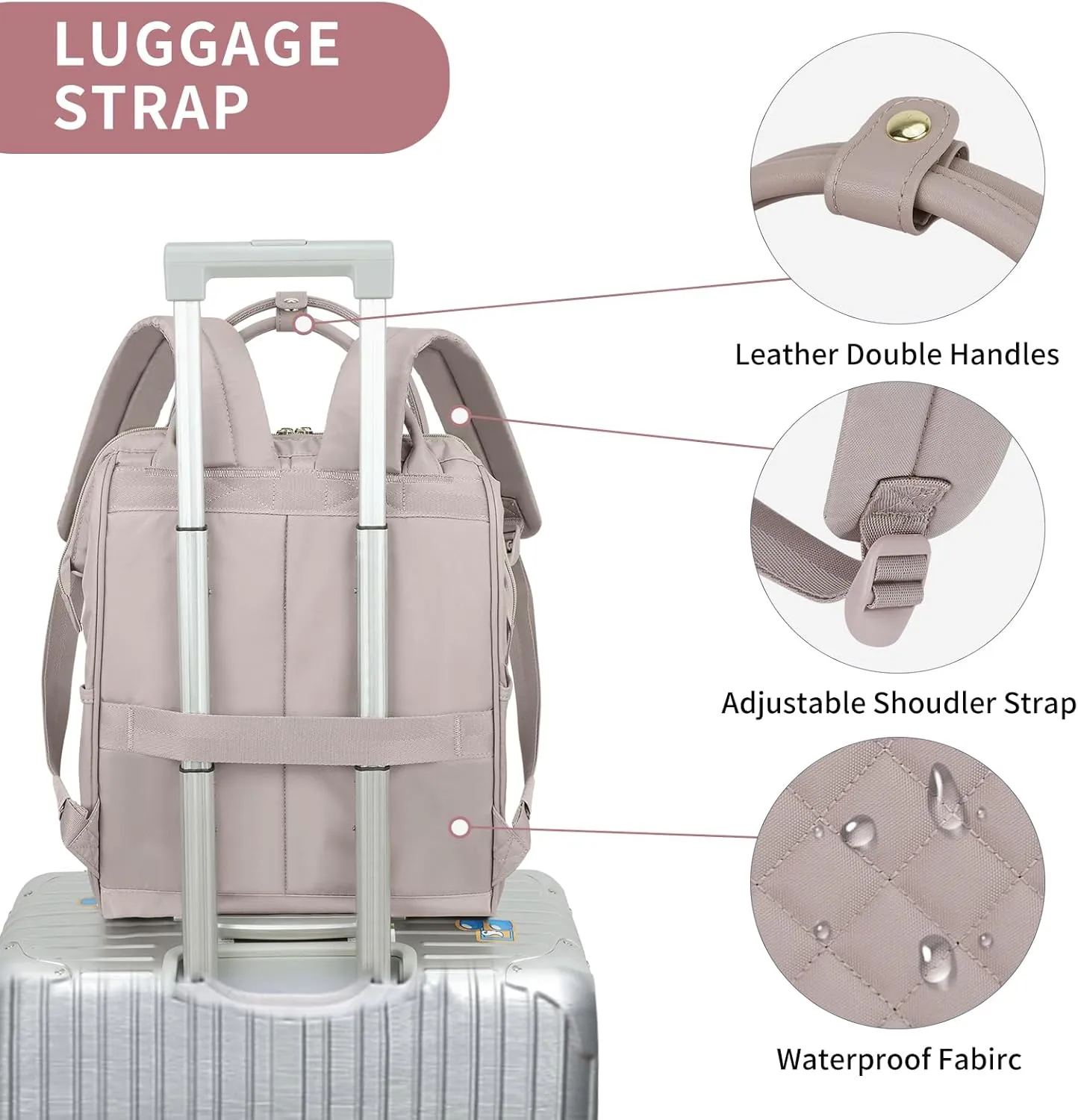 EMPSIGN 17 Inch Laptop Backpack for Women, Work Business Travel Computer College Bags, Large Capacity Water-repellent Quilted Casual Daypack with USB Port, Dusty Pink