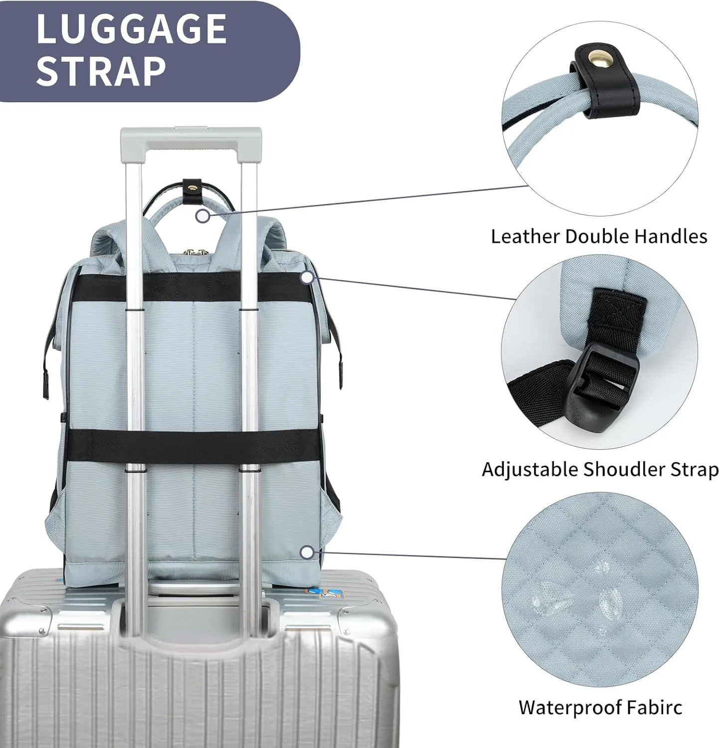 EMPSIGN 17 Inch Laptop Backpack for Women, Work Business Travel Computer College Bags, Large Capacity Water-repellent Quilted Casual Daypack with USB Port, Light Blue