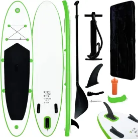 Enjoy Stable Paddling with Inflatable Stand Up Paddleboard Set, Quick Inflating, Puncture-Proof Design, Green and White