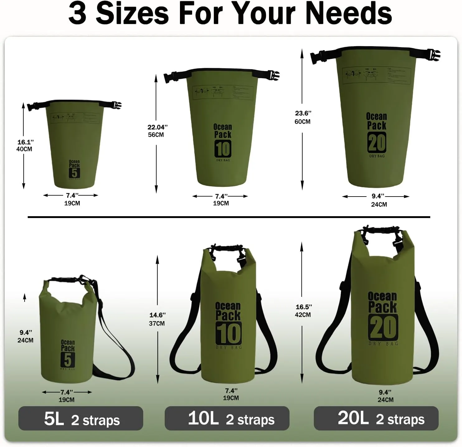 Floating Waterproof Dry Bag Backpack 5L/10L/20L, Roll Top Bag for Kayaking, Rafting, Boating, Swimming, Camping, Hiking, Beach, Fishing, Waterproof Beach Bag. (Forest green, 5L)