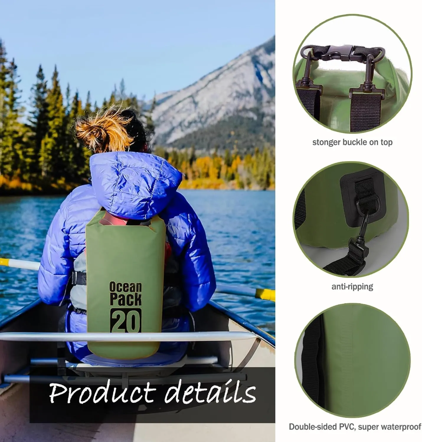 Floating Waterproof Dry Bag Backpack 5L/10L/20L, Roll Top Bag for Kayaking, Rafting, Boating, Swimming, Camping, Hiking, Beach, Fishing, Waterproof Beach Bag. (Forest green, 5L)