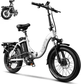 Folding Electric Bike for Adults, 48V 20AH Battery up to 30MPH 80 Miles, 20" Fat Tire All Terrain 1000W Peak Motor Ebike, Front Suspension City Commuter Step-Thru E Bike White, UL Certified