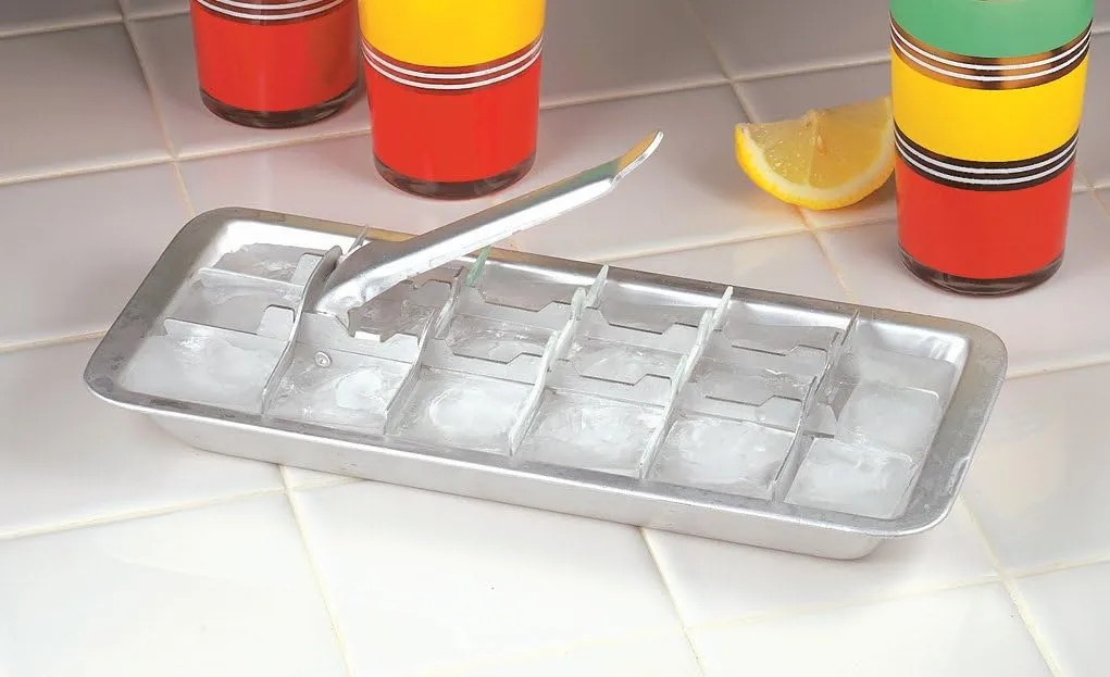 Fox Valley Traders Vintage Kitchen Ice Cube Tray  18 Slot Ice Cube Maker with Easy Release Handle  Aluminum Metal  11 L x 4 W x 1  H