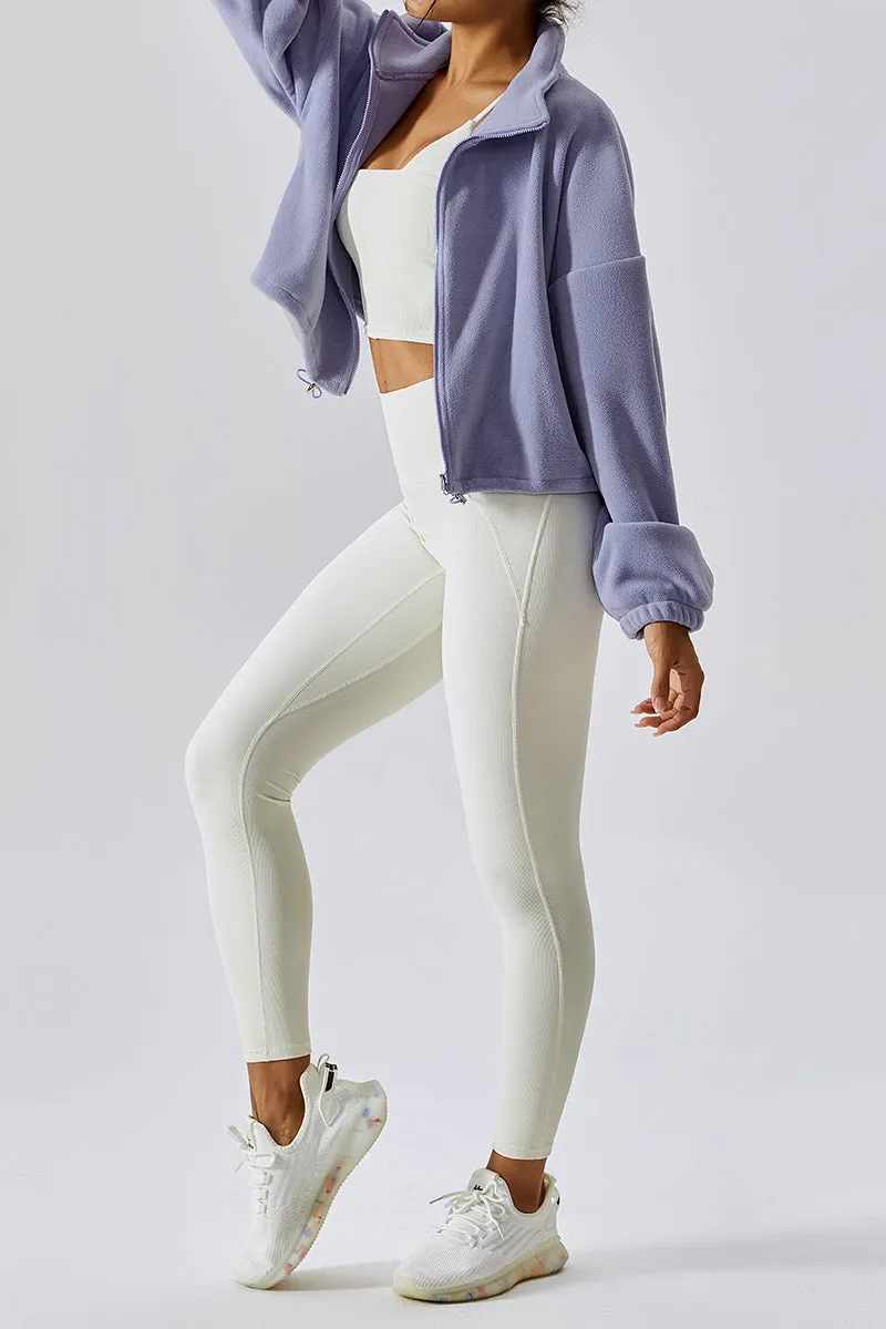 Front Closure Faux Fur Cropped Sweatshirt