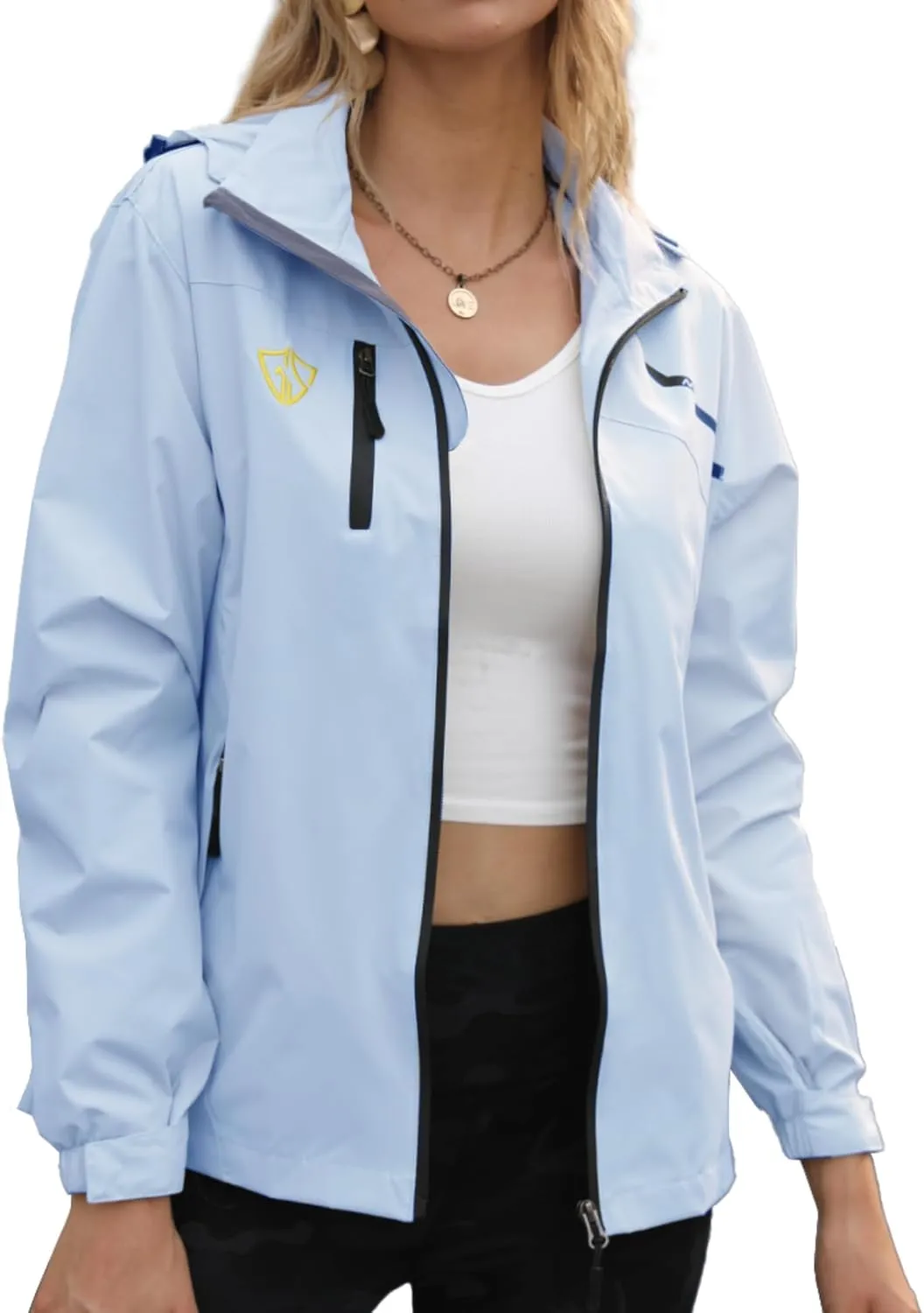 GIISAM Women's Waterproof Rain Jacket,Lightweight Windproof Full Zip Women's Packable Fall Raincoat Windbreaker with Hood