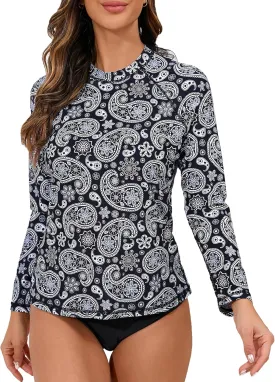 Halcurt Womens Long Sleeve Rash Guard Swim Top with Built in Bra UPF50  Sun Protection Swim Shirts Quick Dry Swimsuit