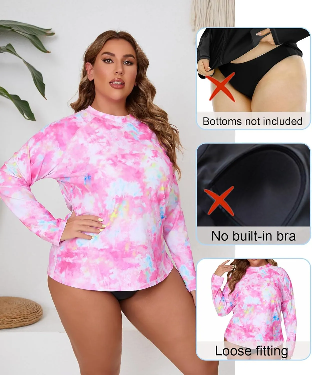 Halcurt Women's Plus Size Long Sleeve Rash Guard Shirts Swim Top UPF50  Sun Protection Loose Fit Quick Dry Swimsuit